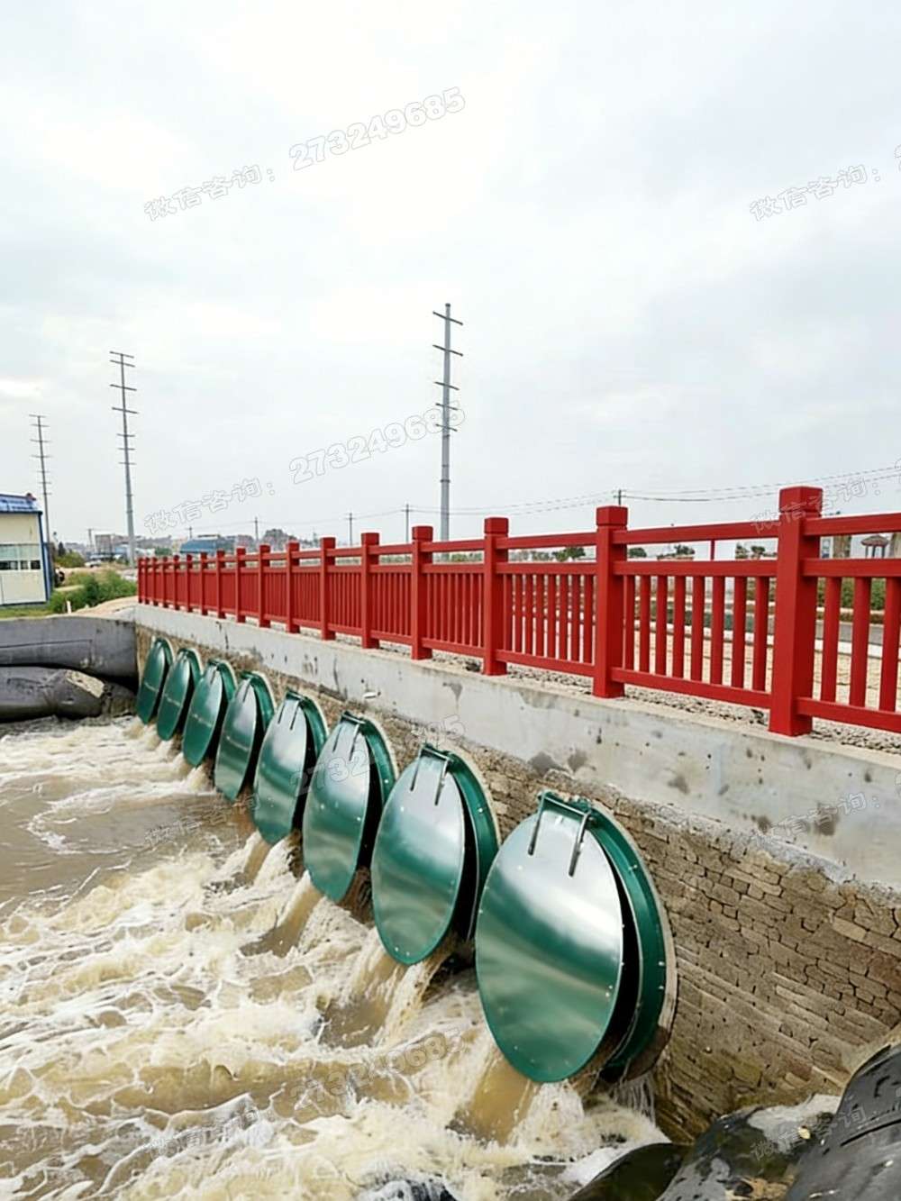 多排绿色排水拍门